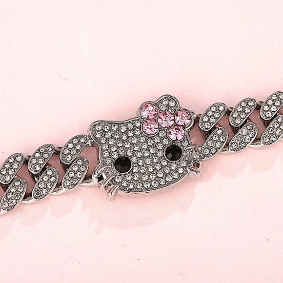 Silver Hello Kitty Rhinestone Bracelet Chain Link - Picture 2 of 5